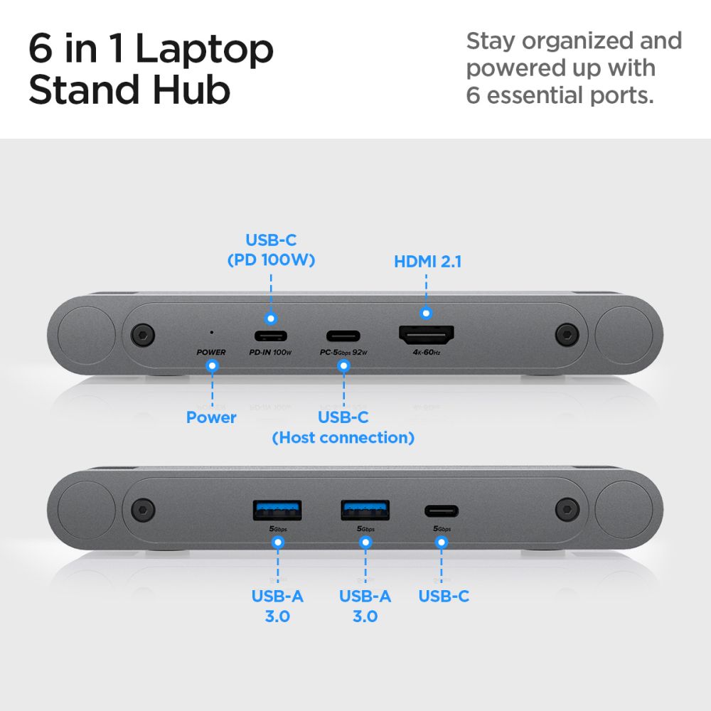 Spigen Spigen Universalt Laptop Stativ Med USB Hub Space Grey - Teknikhallen.se