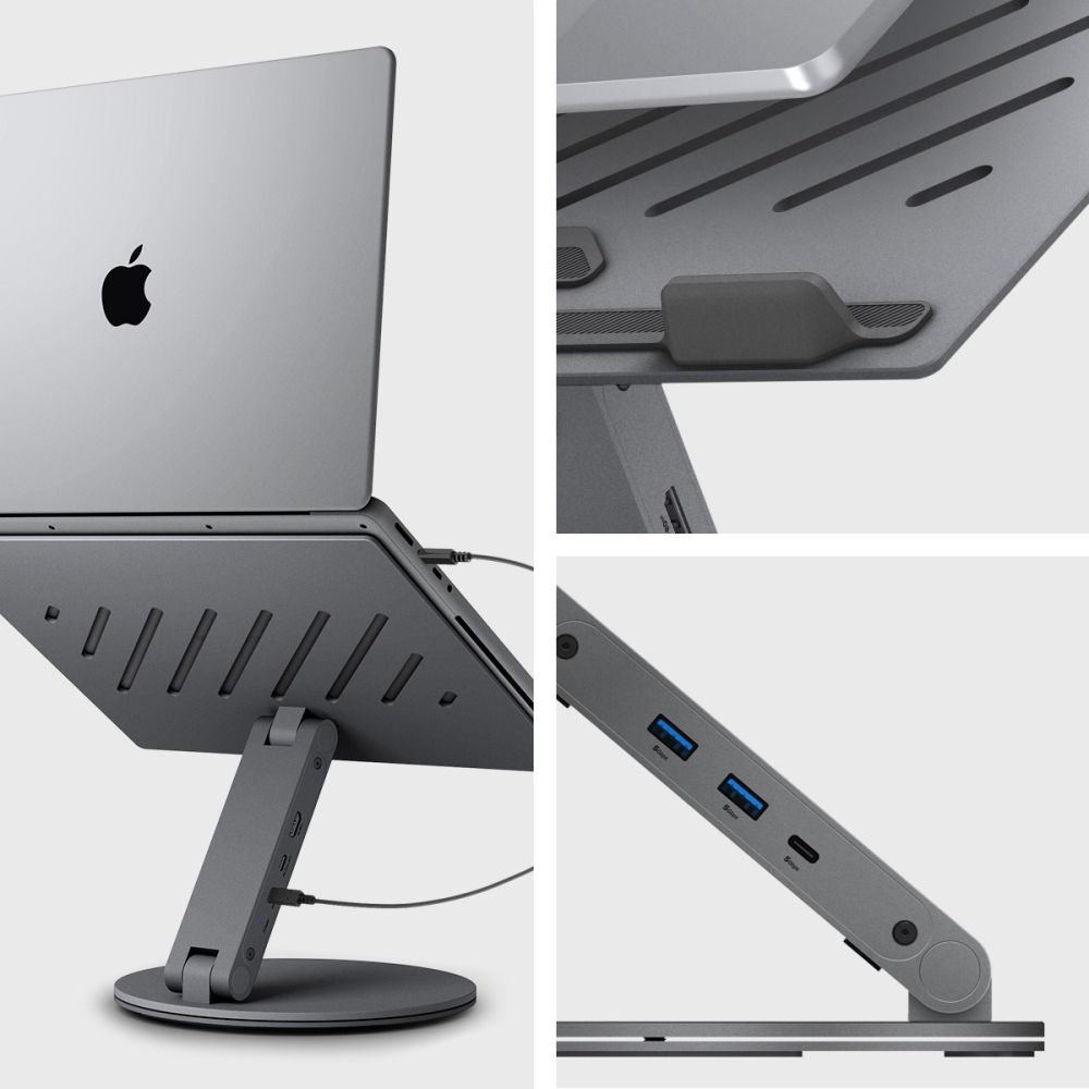 Spigen Spigen Universalt Laptop Stativ Med USB Hub Space Grey - Teknikhallen.se