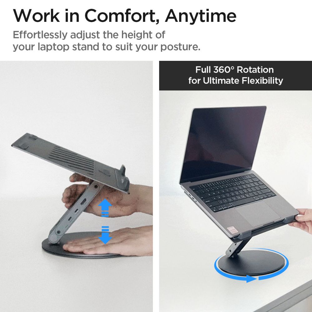 Spigen Spigen Universalt Laptop Stativ Med USB Hub Space Grey - Teknikhallen.se