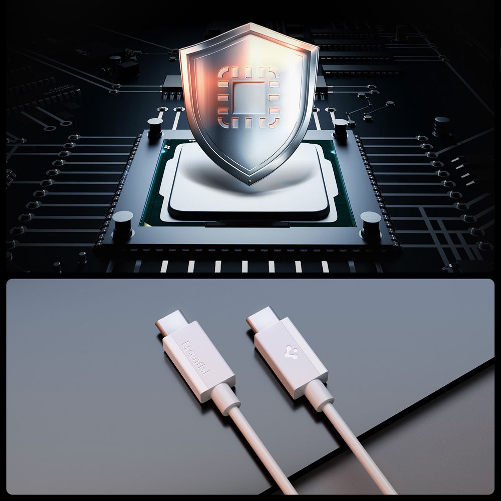 Spigen Spigen 2m 60W USB-C - USB-C Kabel Essential Vit - Teknikhallen.se