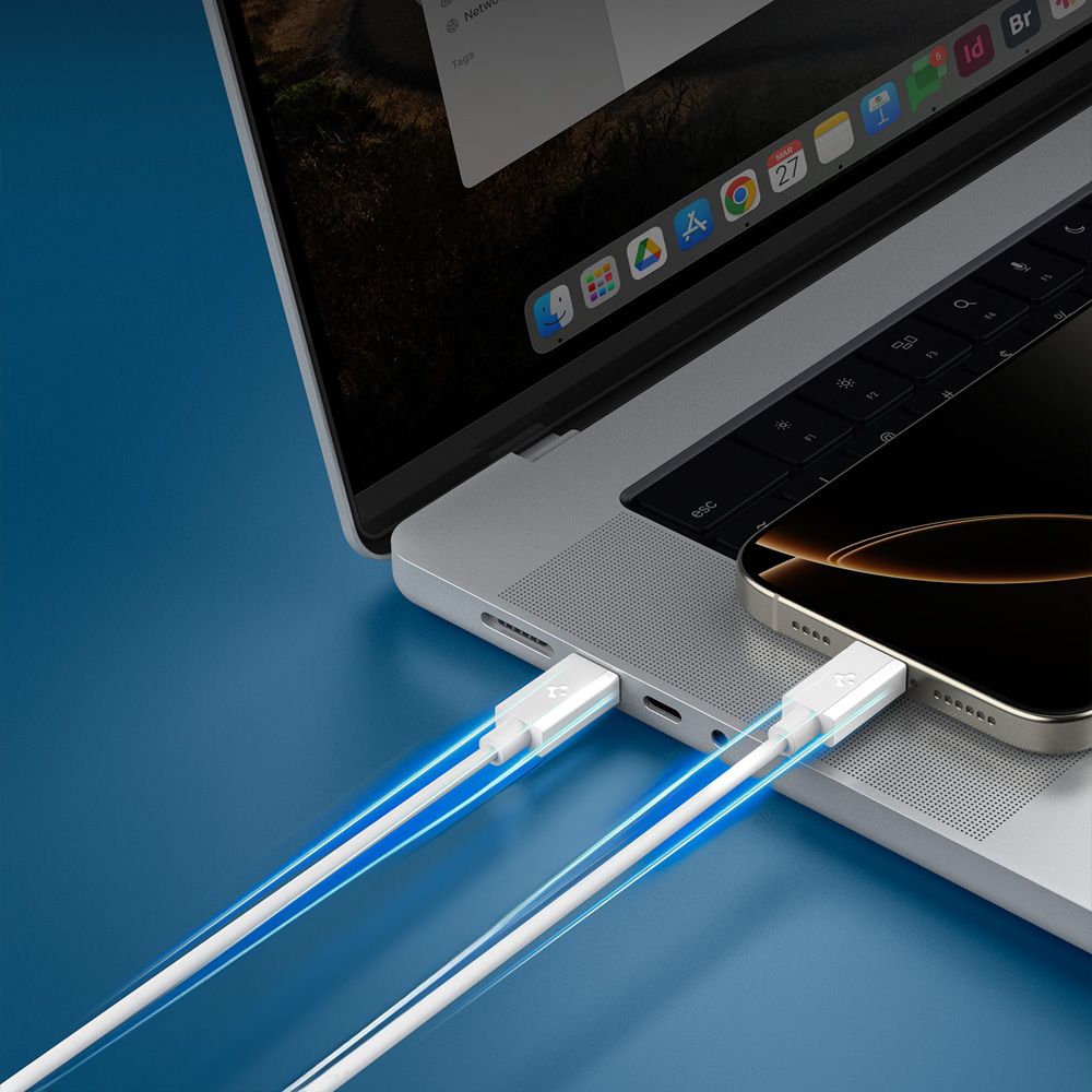 Spigen Spigen 2m 60W USB-C - USB-C Kabel Essential Vit - Teknikhallen.se