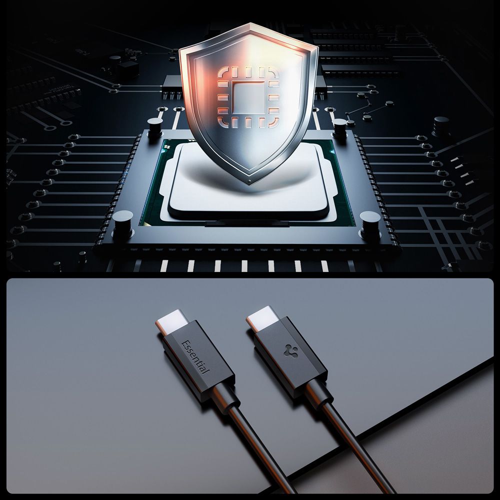 Spigen Spigen 2m 60W USB-C - USB-C Kabel Essential Svart - Teknikhallen.se