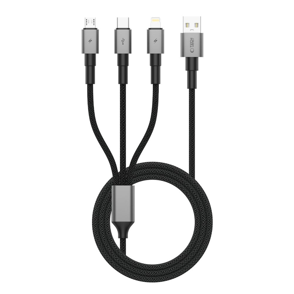 Tech-Protect Tech-Protect 1.2m 3in1 USB-C/Lightning/Micro USB Kabel Iron Grey - Teknikhallen.se