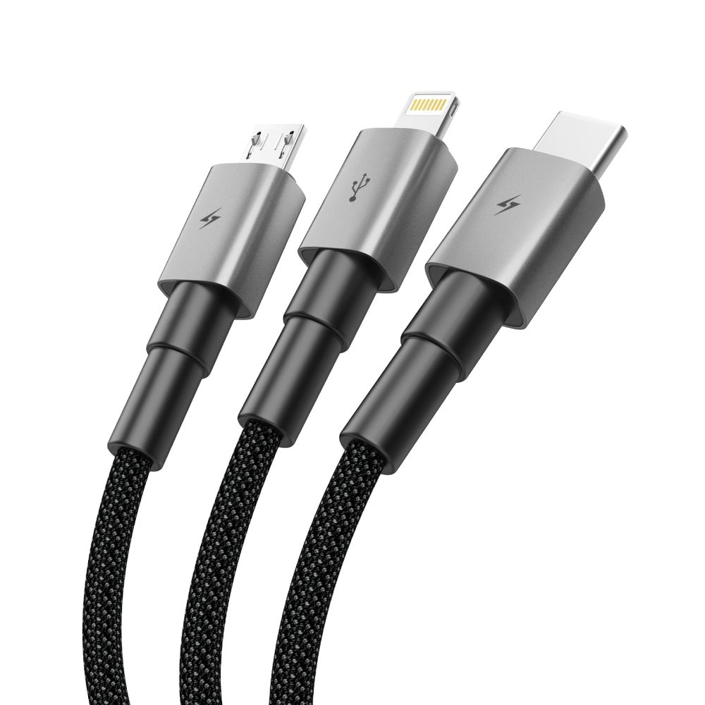 Tech-Protect Tech-Protect 1.2m 3in1 USB-C/Lightning/Micro USB Kabel Iron Grey - Teknikhallen.se