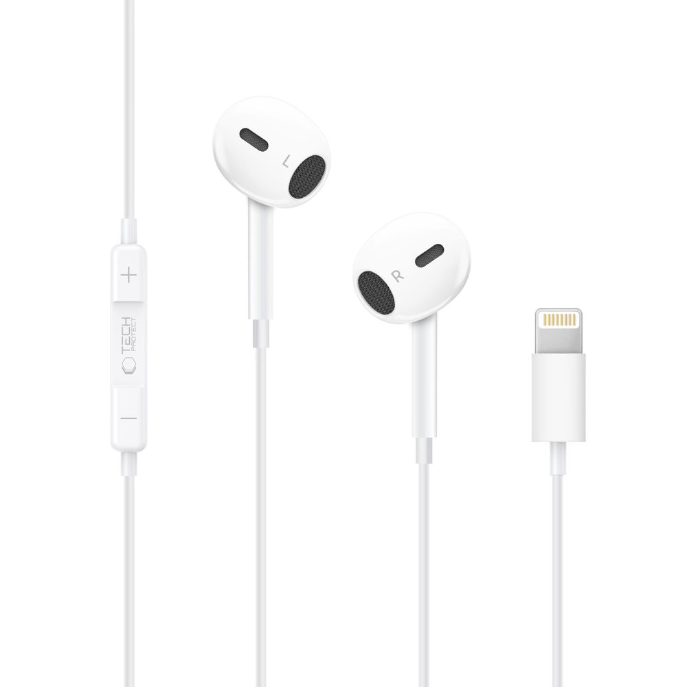 Tech-Protect Tech-Protect In-Ear Hörlurar Lightning UltraBoost Vit - Teknikhallen.se