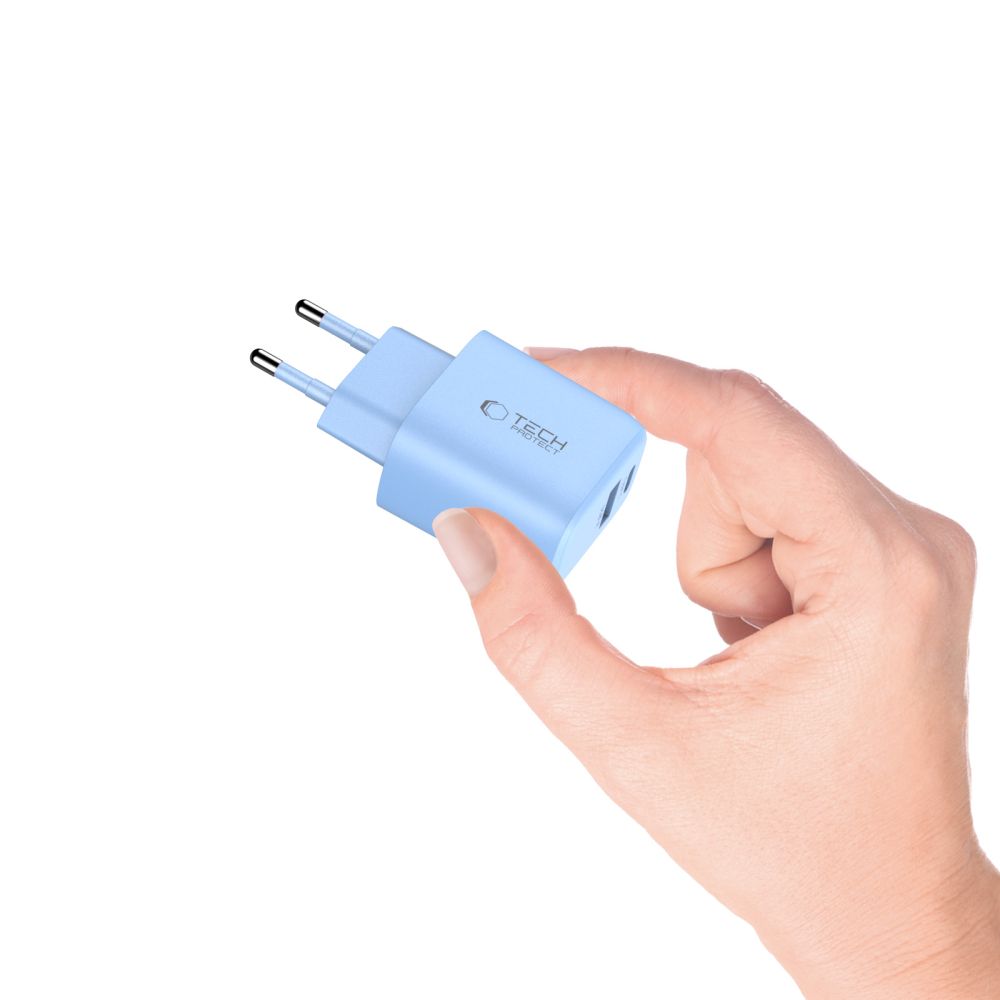 Tech-Protect Tech-Protect 30W Väggladdare PD QC3.0 USB-C / USB-A Baby Blue - Teknikhallen.se