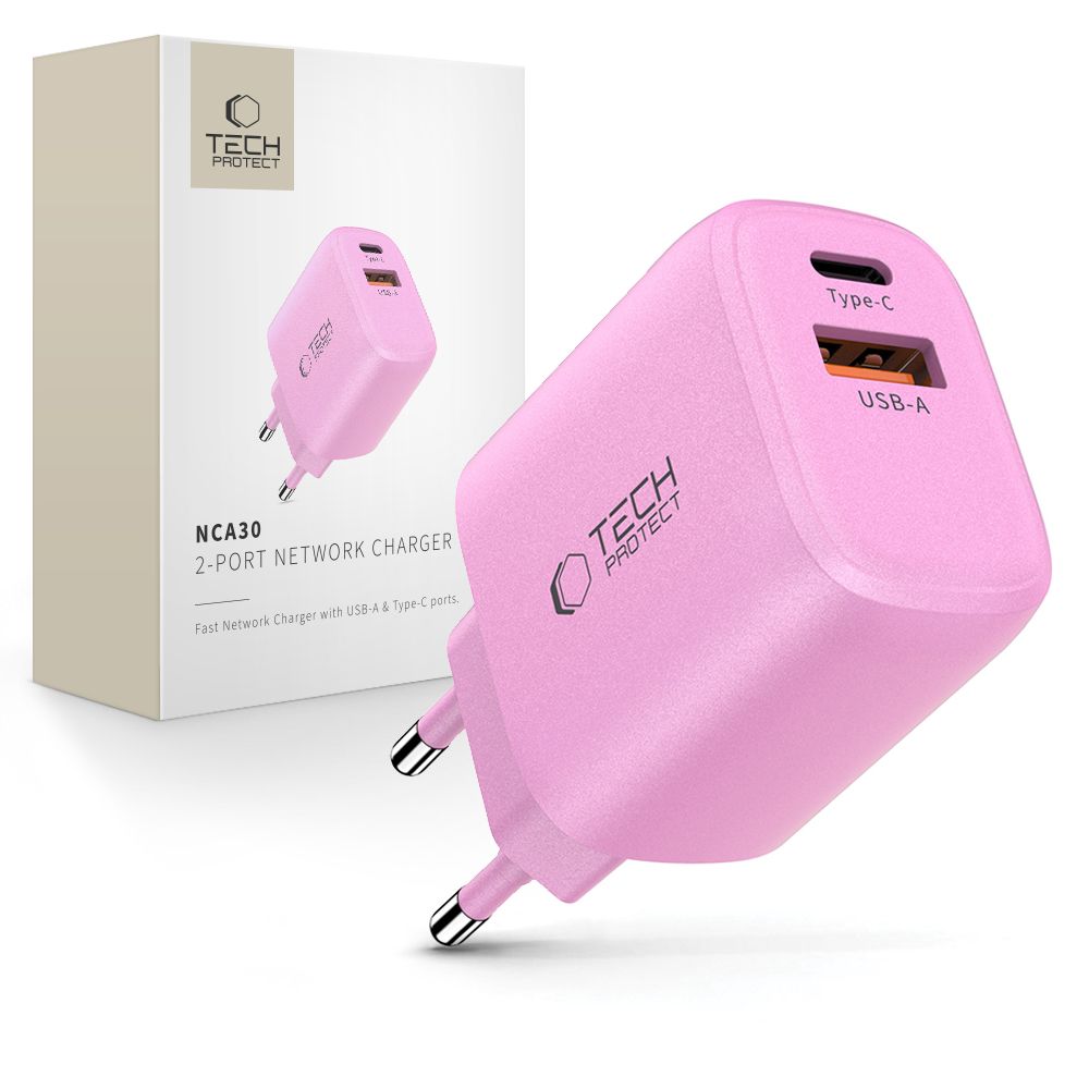 Tech-Protect Tech-Protect 30W Väggladdare PD QC3.0 USB-C / USB-A Baby Pink - Teknikhallen.se