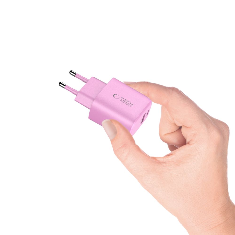 Tech-Protect Tech-Protect 30W Väggladdare PD QC3.0 USB-C / USB-A Baby Pink - Teknikhallen.se