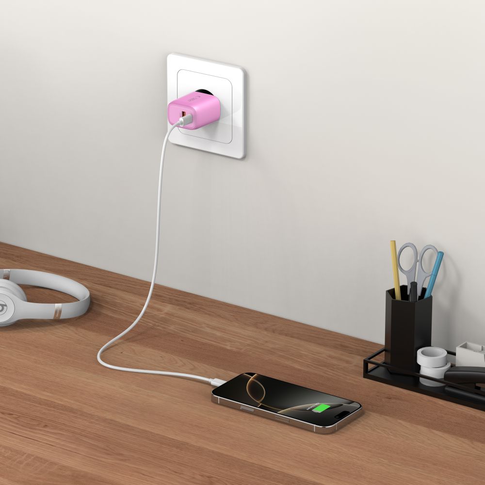 Tech-Protect Tech-Protect 30W Väggladdare PD QC3.0 USB-C / USB-A Baby Pink - Teknikhallen.se