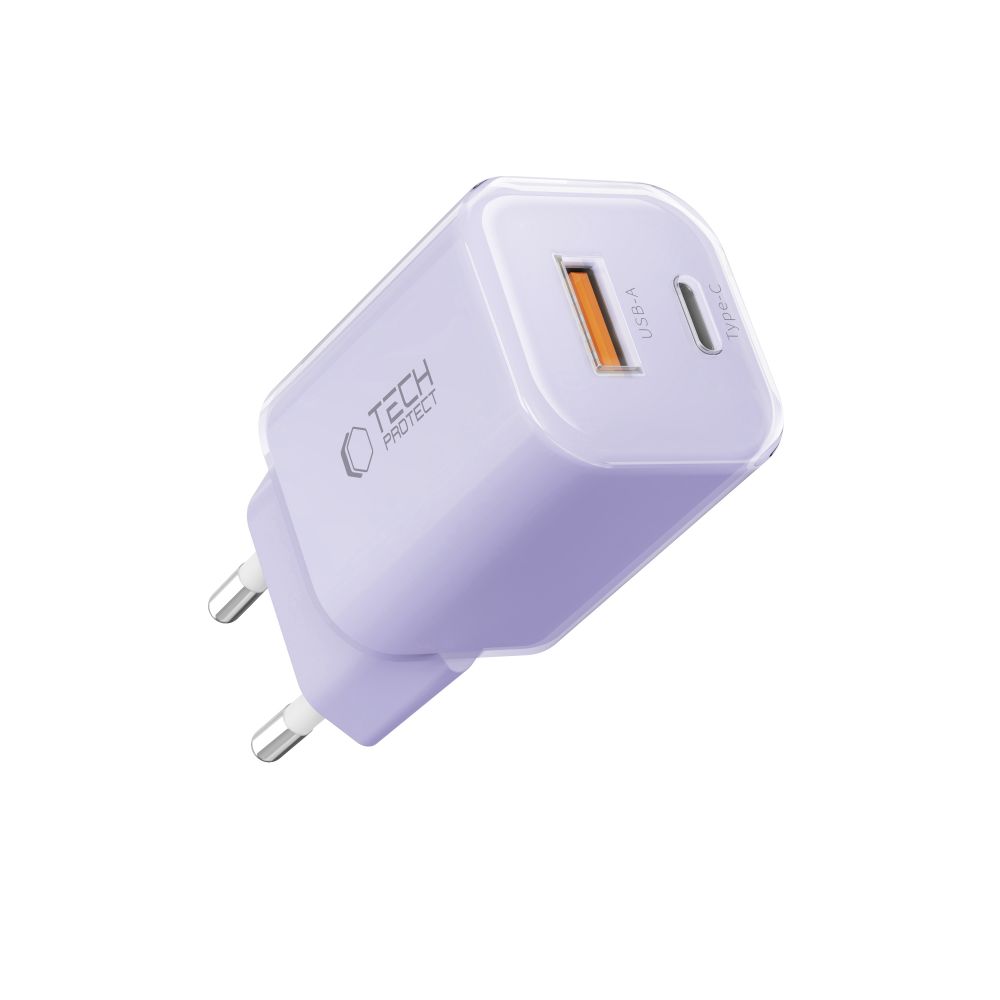 Tech-Protect Tech-Protect 33W Väggladdare PD QC3.0 USB-C / USB-A Baby Purple - Teknikhallen.se