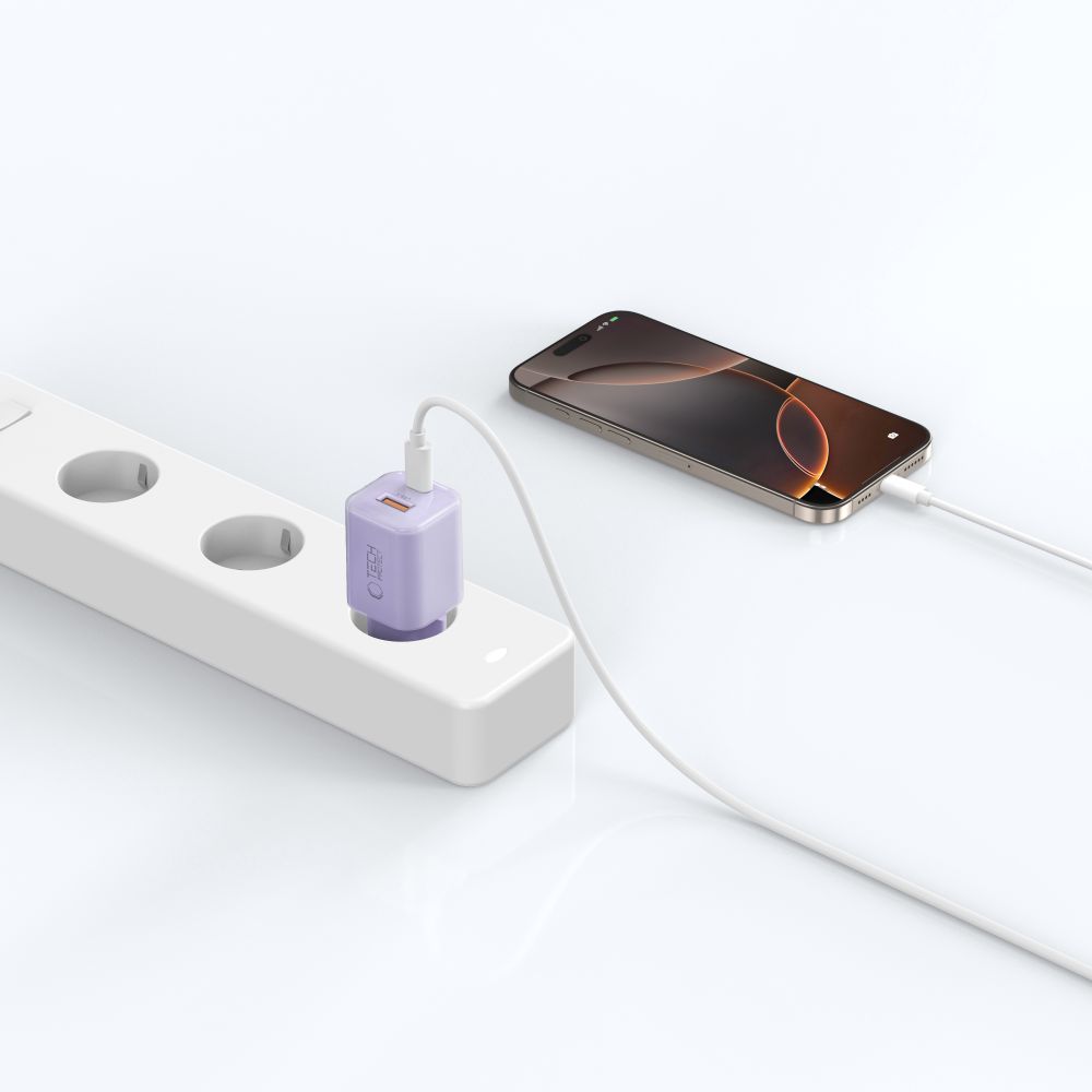 Tech-Protect Tech-Protect 33W Väggladdare PD QC3.0 USB-C / USB-A Baby Purple - Teknikhallen.se