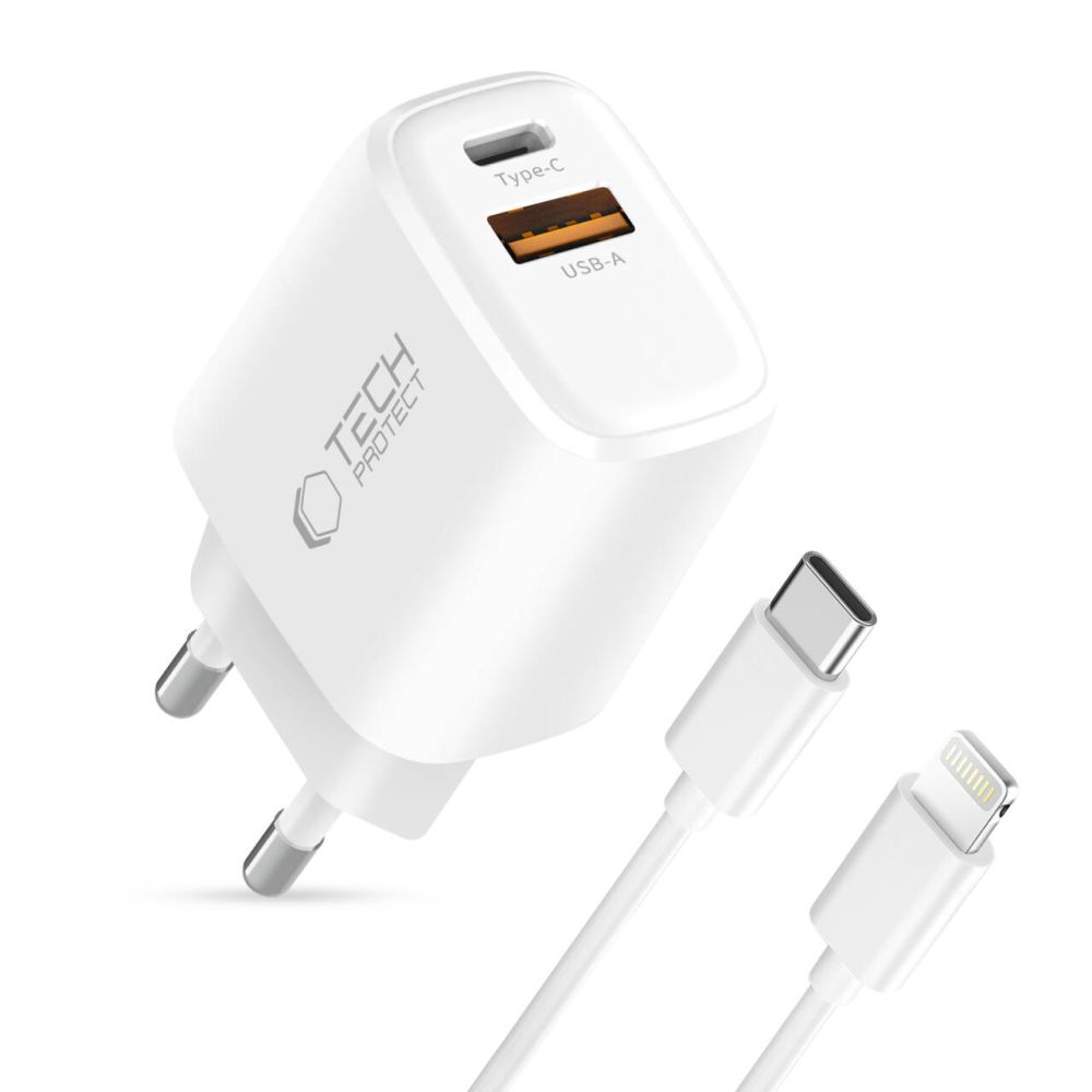 Tech-Protect Tech-Protect 20W Väggladdare PD Inkl. Lightning - USB-C Kabel Vit - Teknikhallen.se