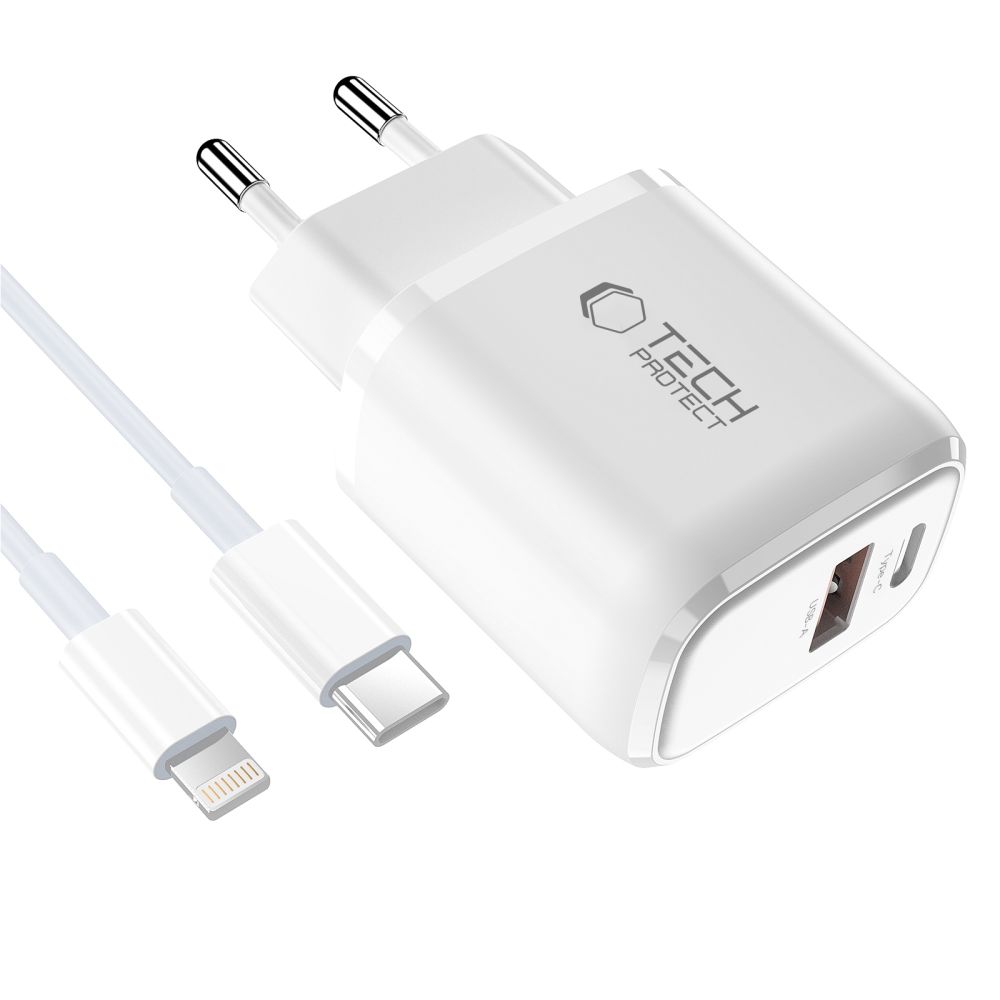 Tech-Protect Tech-Protect 20W Väggladdare PD Inkl. Lightning - USB-C Kabel Vit - Teknikhallen.se