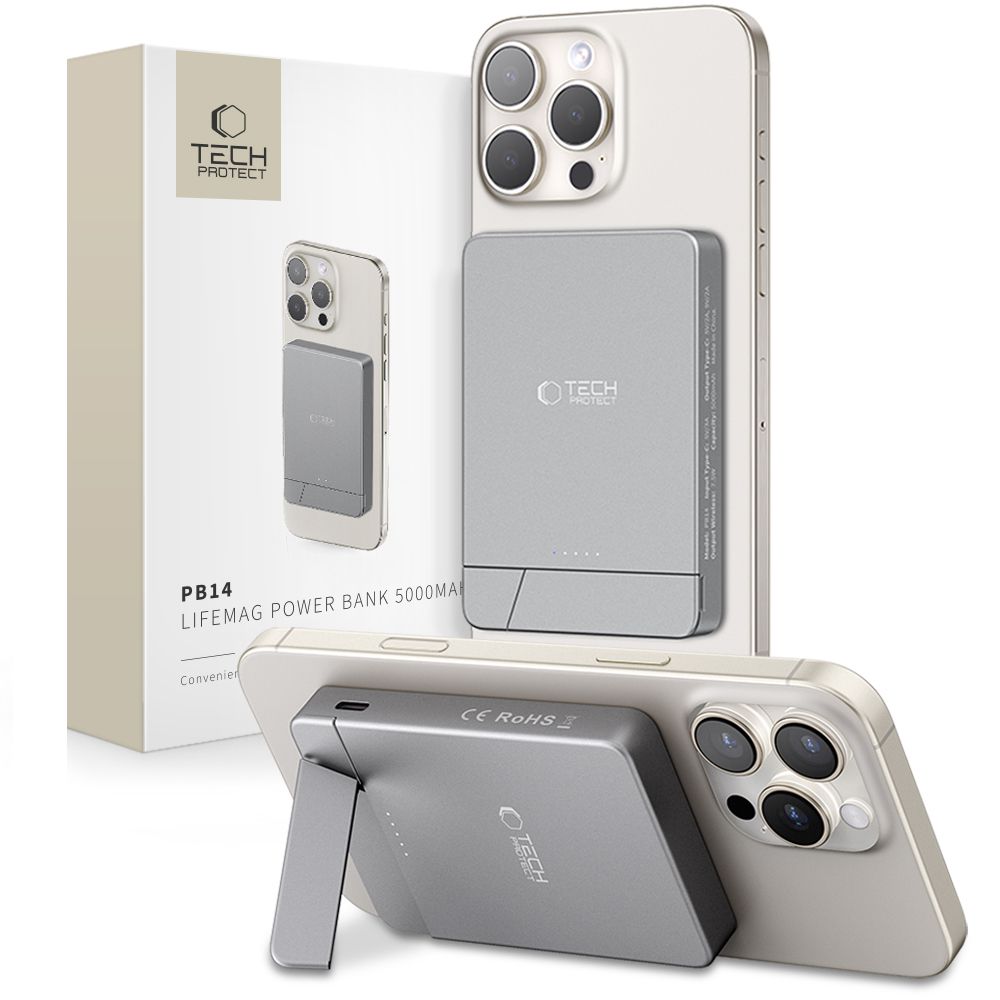 Tech-Protect Tech-Protect 5000 mAh MagSafe Powerbank LifeMag Space Grey - Teknikhallen.se
