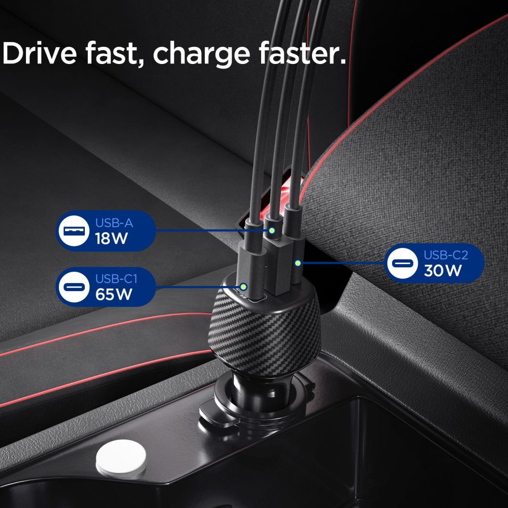 Spigen Spigen 113W USB-C / USB-A Billaddare Essential Svart - Teknikhallen.se