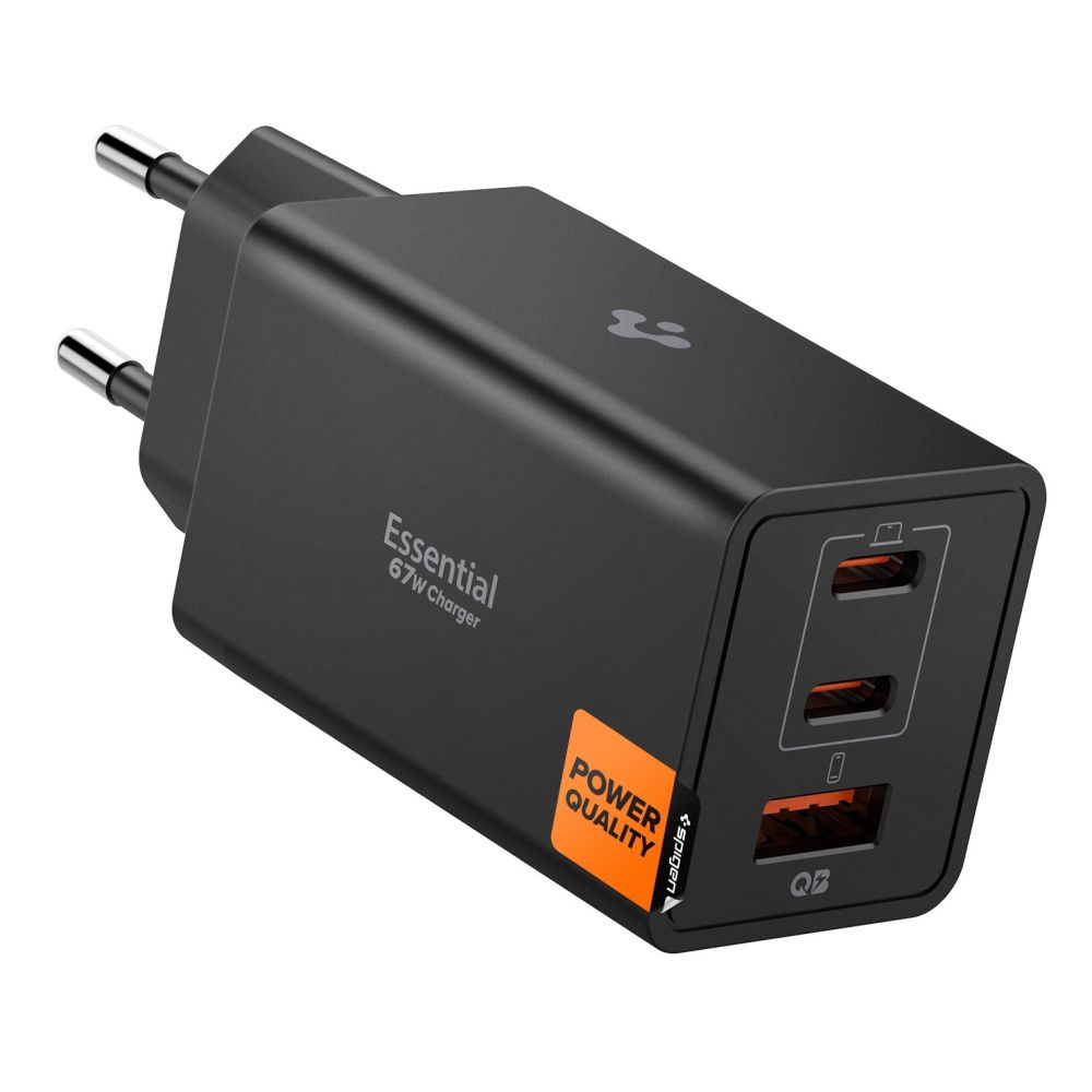 Spigen Spigen 67W Väggladdare 2x USB-C / USB-A Essential Svart - Teknikhallen.se