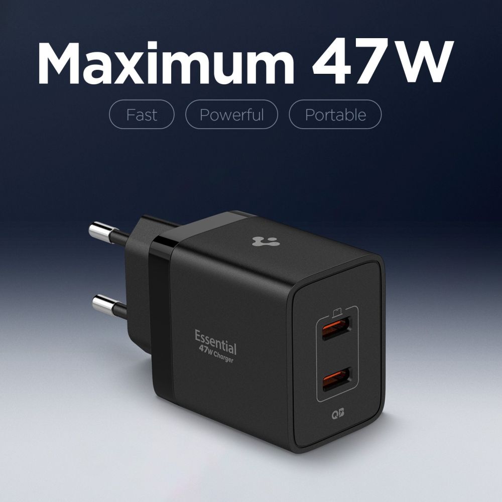 Spigen Spigen 47W Väggladdare USB-C Essential Svart - Teknikhallen.se