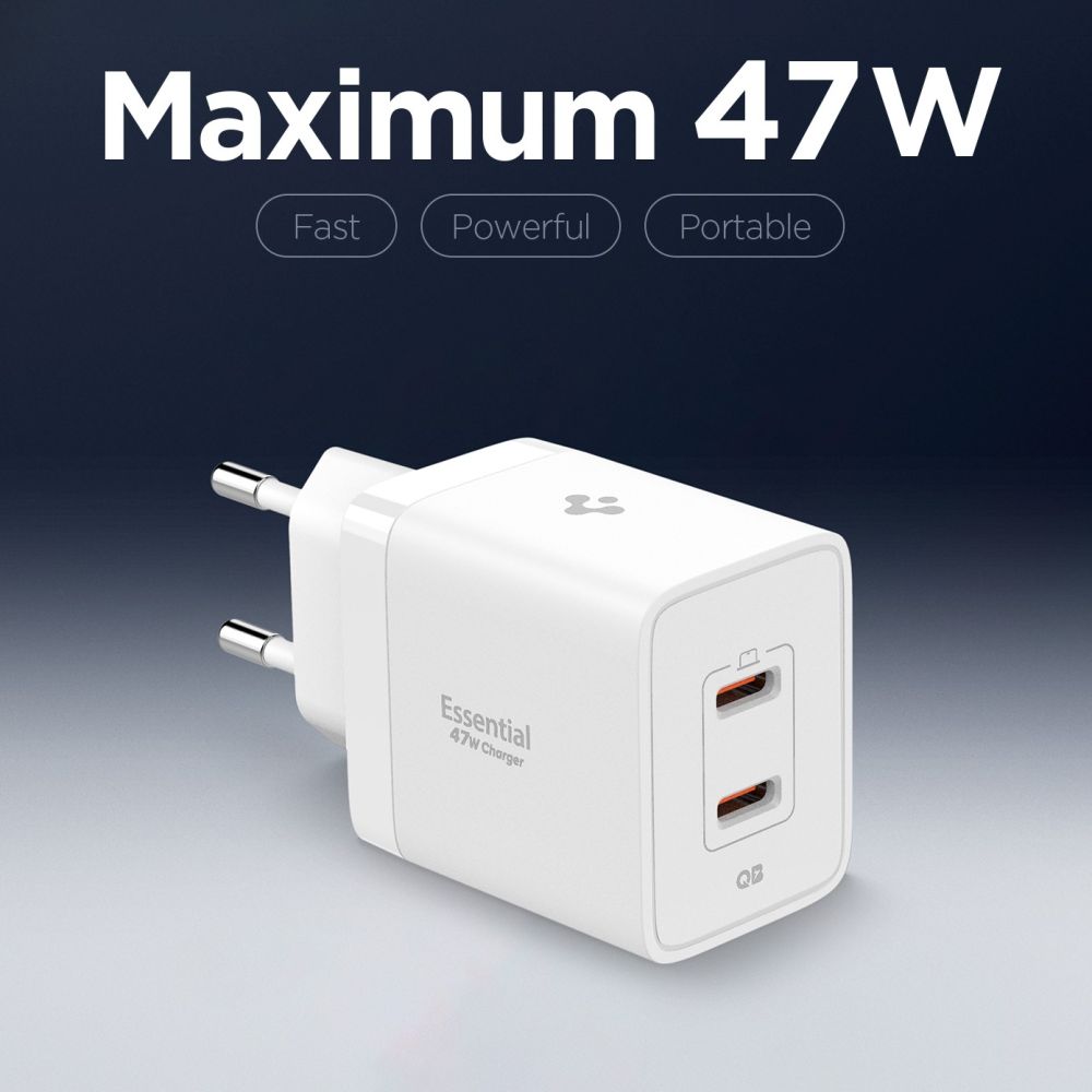 Spigen Spigen 47W Väggladdare USB-C Essential Vit - Teknikhallen.se