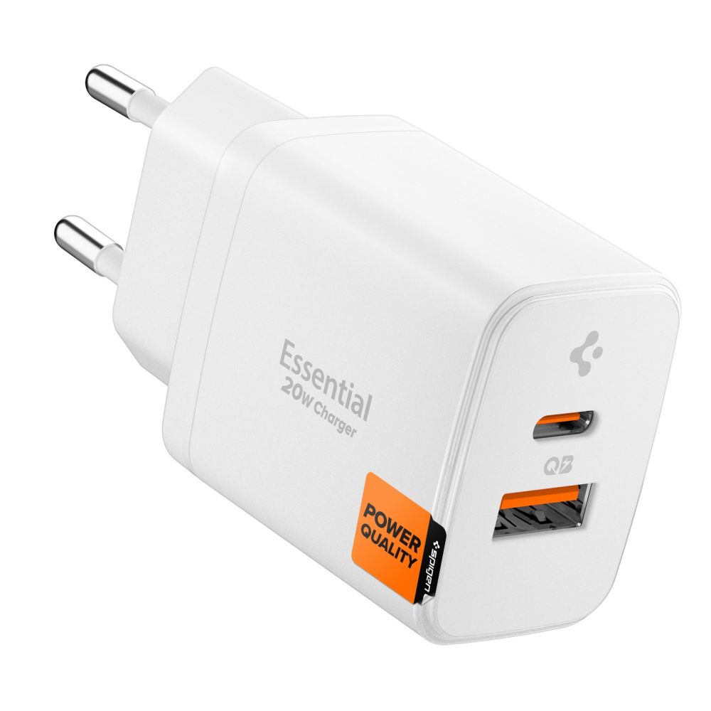Spigen Spigen 20W Väggladdare USB-C / USB-A Essential Vit - Teknikhallen.se