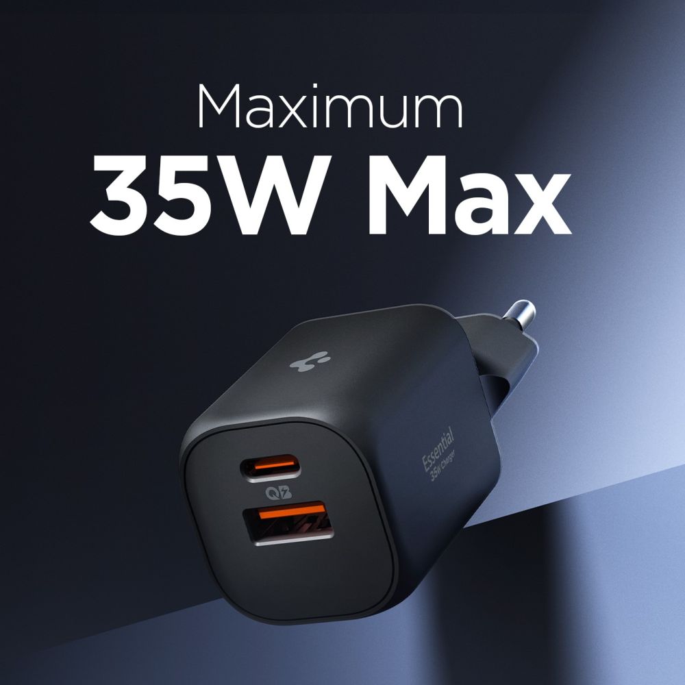 Spigen Spigen 35W Väggladdare USB-C / USB-A Essential Svart - Teknikhallen.se