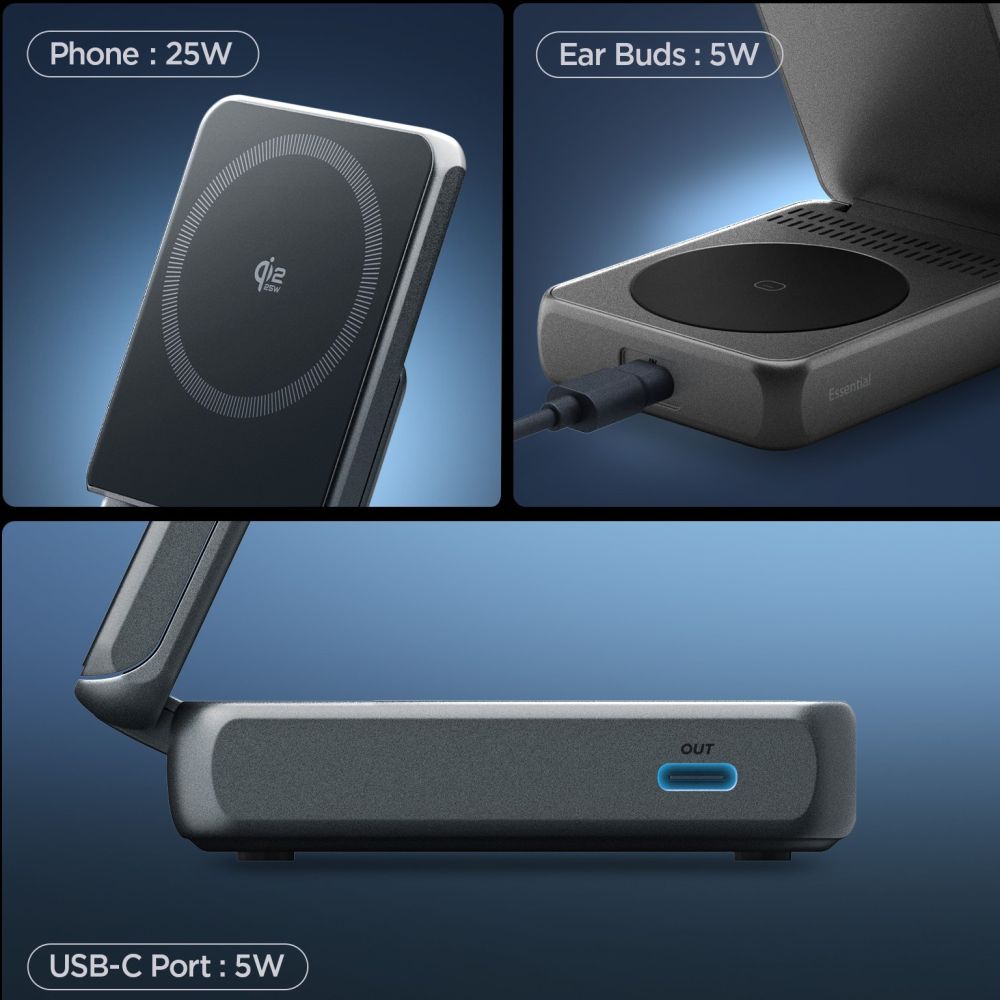 Spigen Spigen Qi2.2 Trådlös 2in1 Magnetisk MagSafe Laddare Svart - Teknikhallen.se