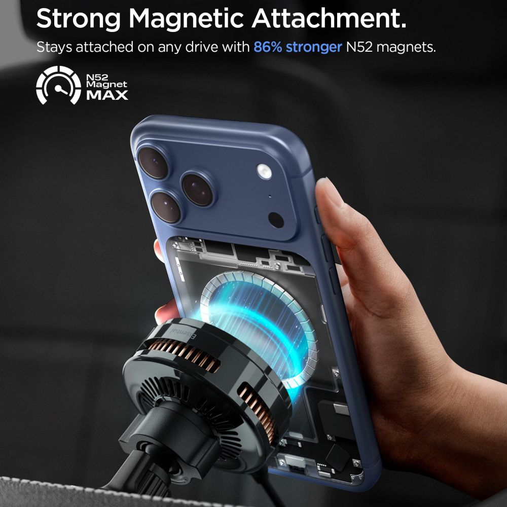 Spigen Spigen Qi2.2 Magnetisk MagSafe Billaddare Luftventil Svart - Teknikhallen.se