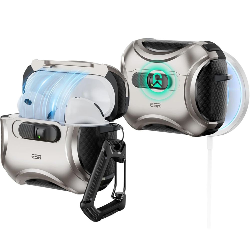 ESR ESR AirPods Pro 3 Skal MagSafe Cyber FlickLock HaloLock Titanium - Teknikhallen.se