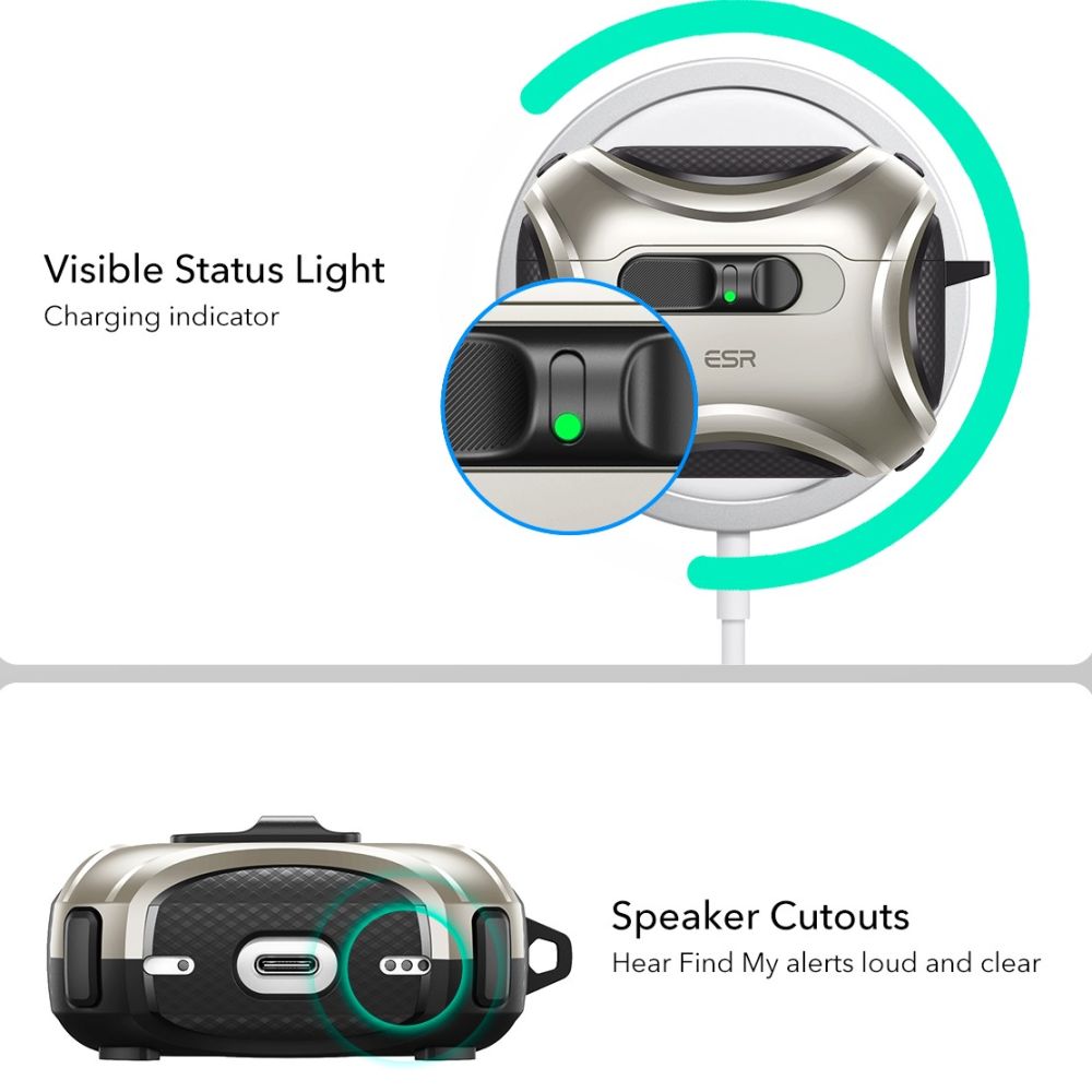 ESR ESR AirPods Pro 3 Skal MagSafe Cyber FlickLock HaloLock Titanium - Teknikhallen.se