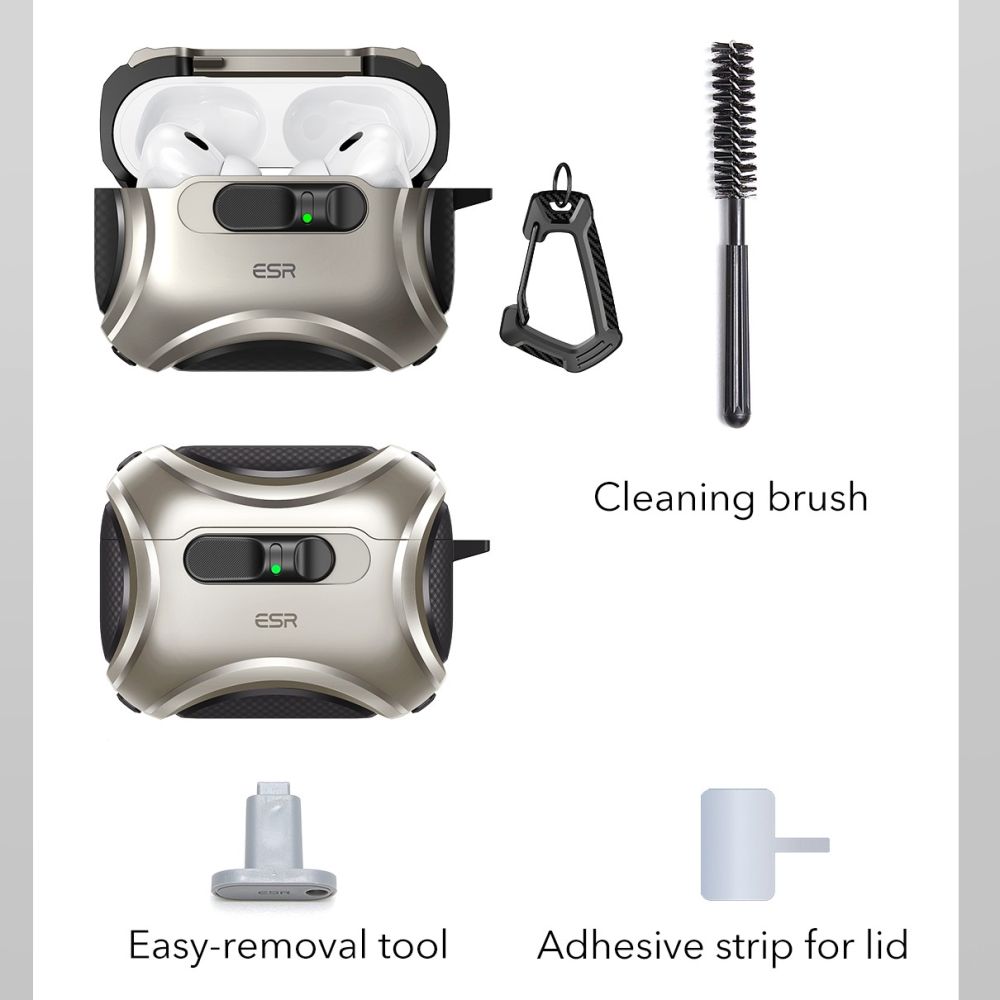 ESR ESR AirPods Pro 3 Skal MagSafe Cyber FlickLock HaloLock Titanium - Teknikhallen.se