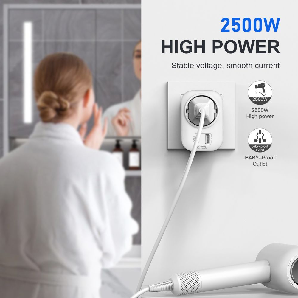 Tech-Protect Tech-Protect Reseadapter US Till EU Vit - Teknikhallen.se