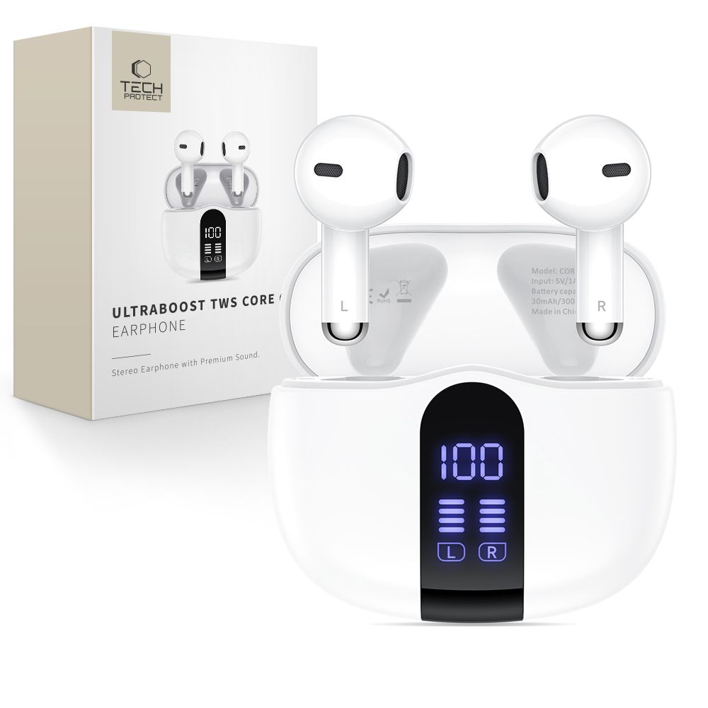 Tech-Protect Tech-Protect Hörlurar In-Ear UltraBoost TWS Vit - Teknikhallen.se