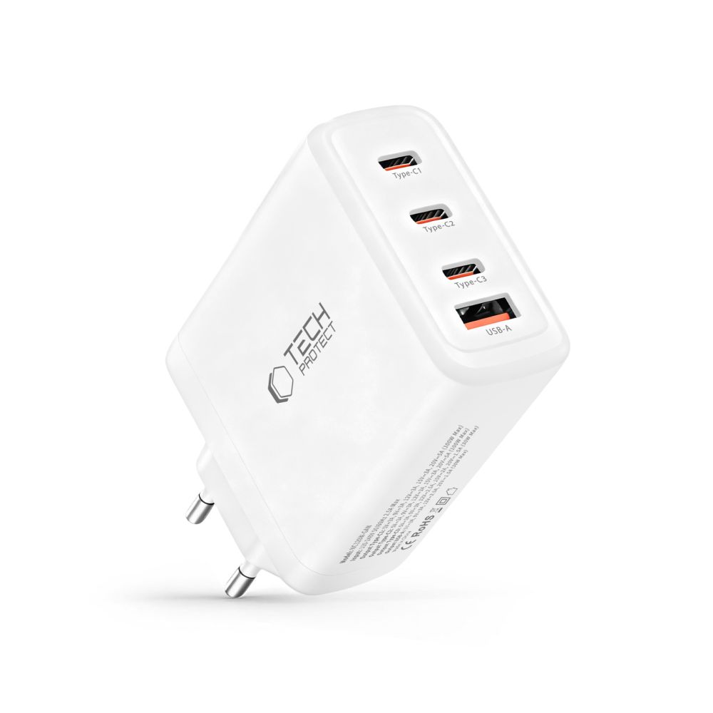 Tech-Protect Tech-Protect 120W Väggladdare PD QC3.0 USB-C/USB-A Vit - Teknikhallen.se