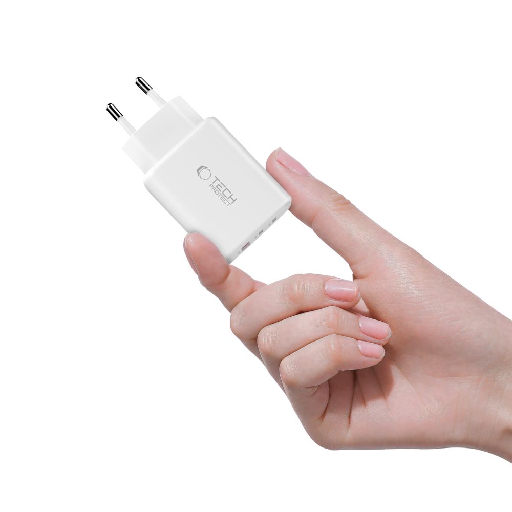 Tech-Protect Tech-Protect 65W Väggladdare PD QC3.0 USB-C / USB-A Vit - Teknikhallen.se