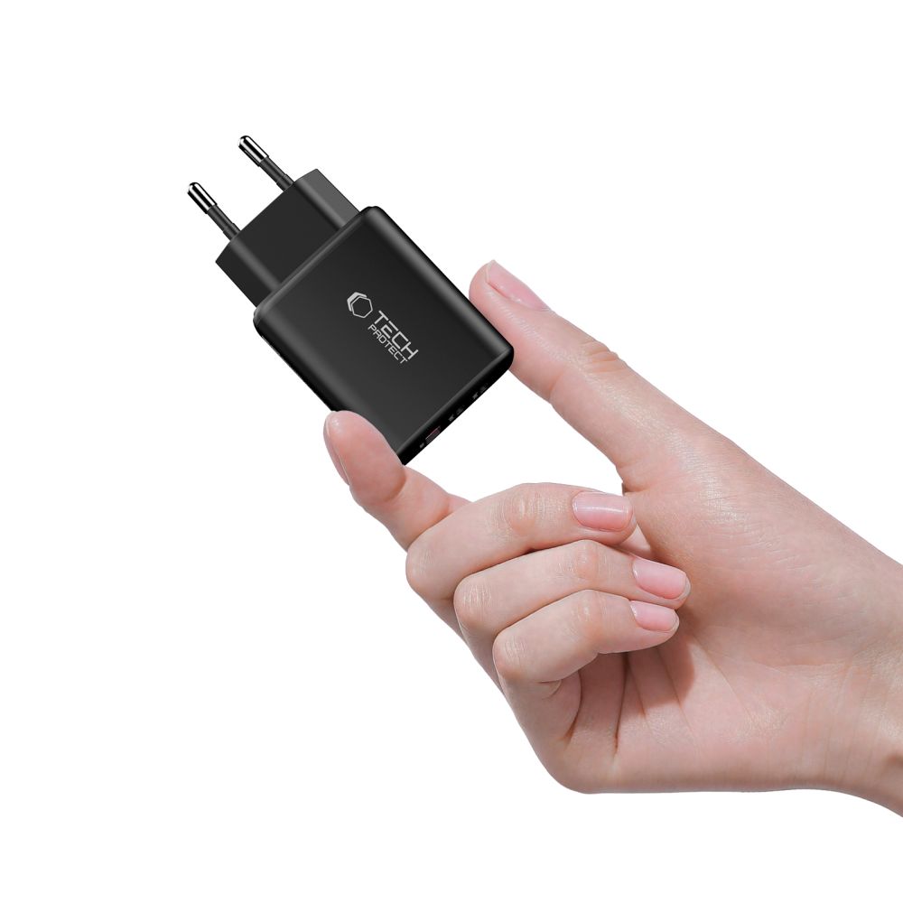 Tech-Protect Tech-Protect 65W Väggladdare PD QC3.0 USB-C / USB-A Svart - Teknikhallen.se