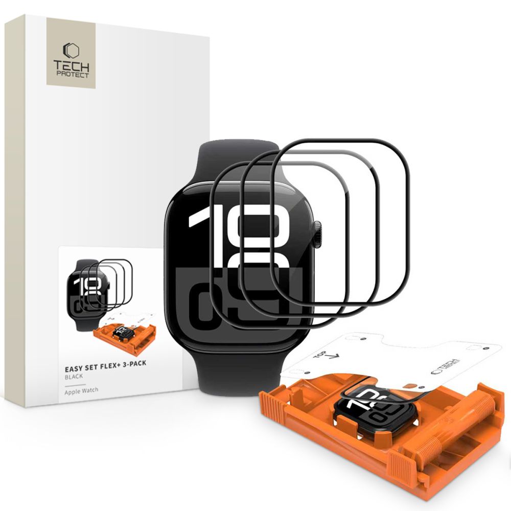 Tech-Protect Tech-Protect Apple Watch 11/10 46 mm 3-PACK Skärmskydd EasySet Flex+ - Teknikhallen.se