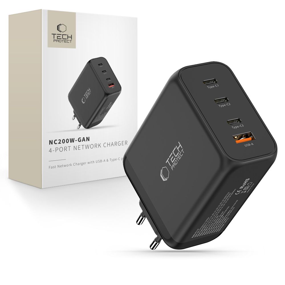 Tech-Protect Tech-Protect 200W Väggladdare PD QC3.0 USB-C / USB-A Svart - Teknikhallen.se
