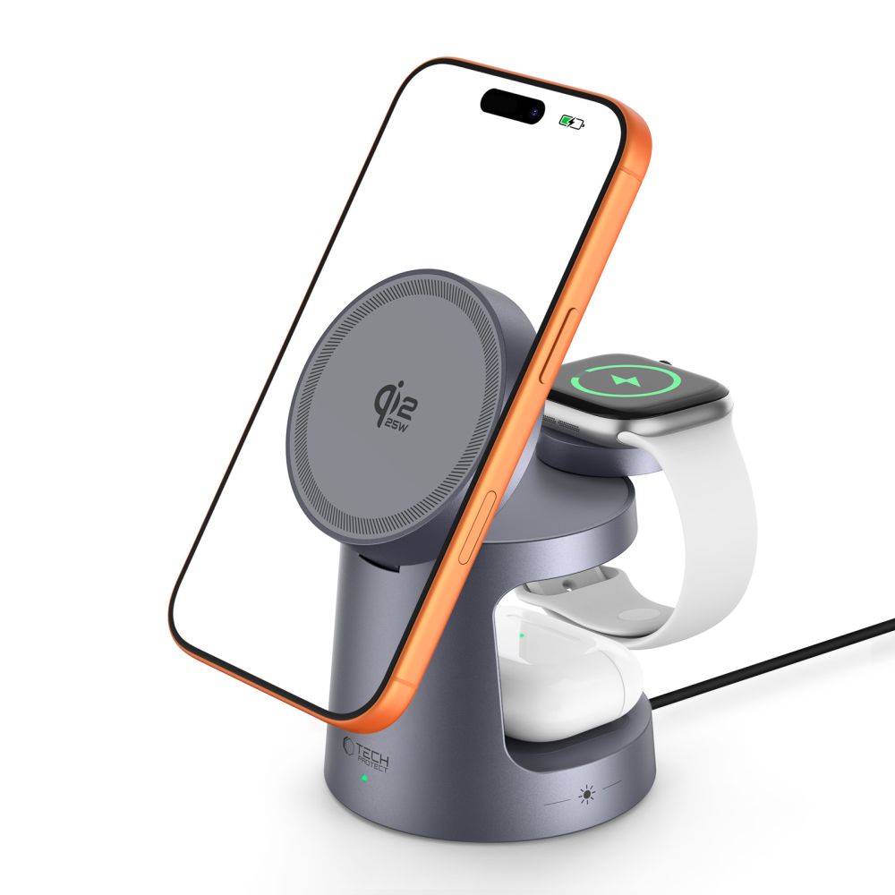 Tech-Protect Tech-Protect 25W 3in1 Trådlös Magnetisk MagSafe Laddare Dark Grey - Teknikhallen.se