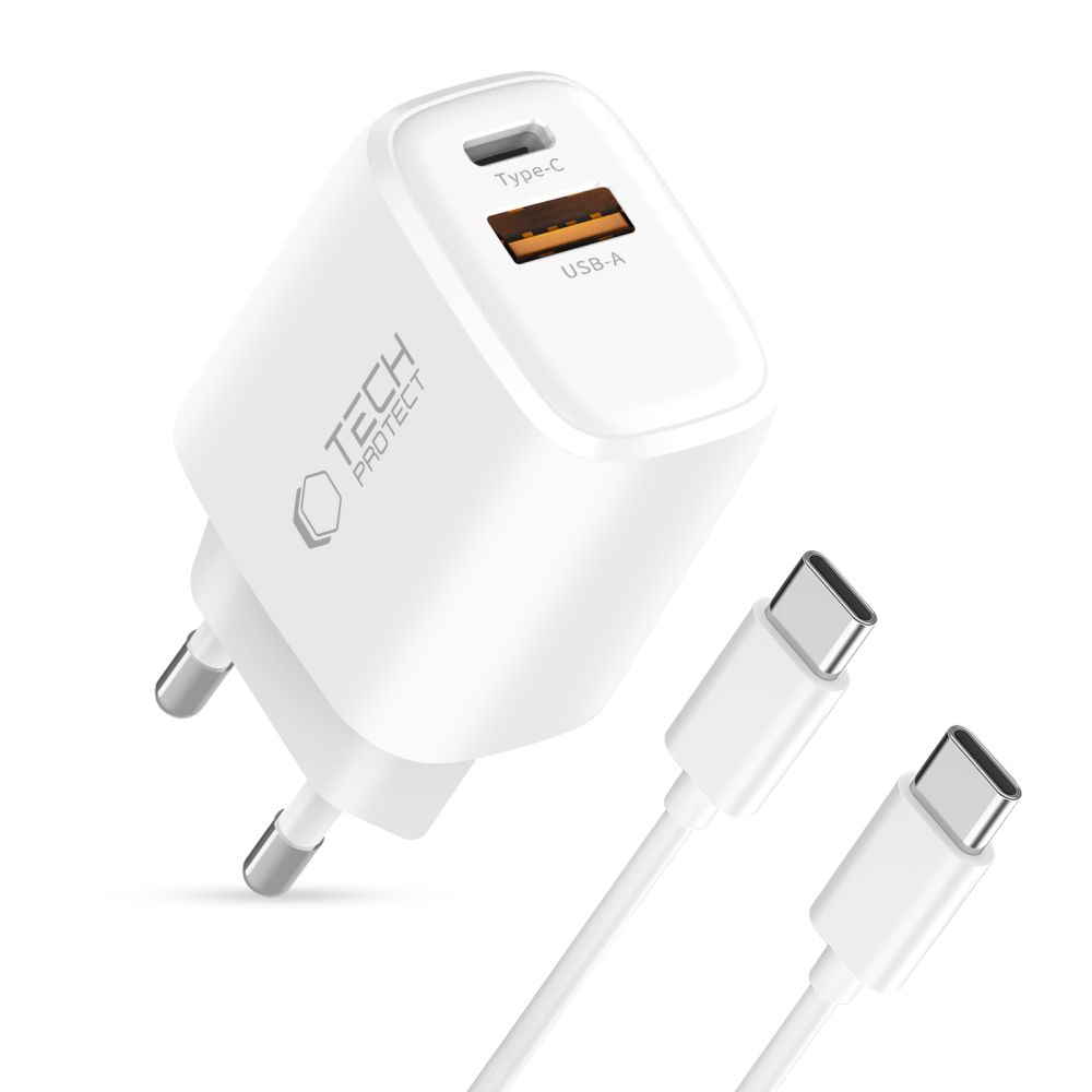Tech-Protect Tech-Protecht 45W Väggladdare PD QC3.0 Inkl USB-C Kabel Vit - Teknikhallen.se