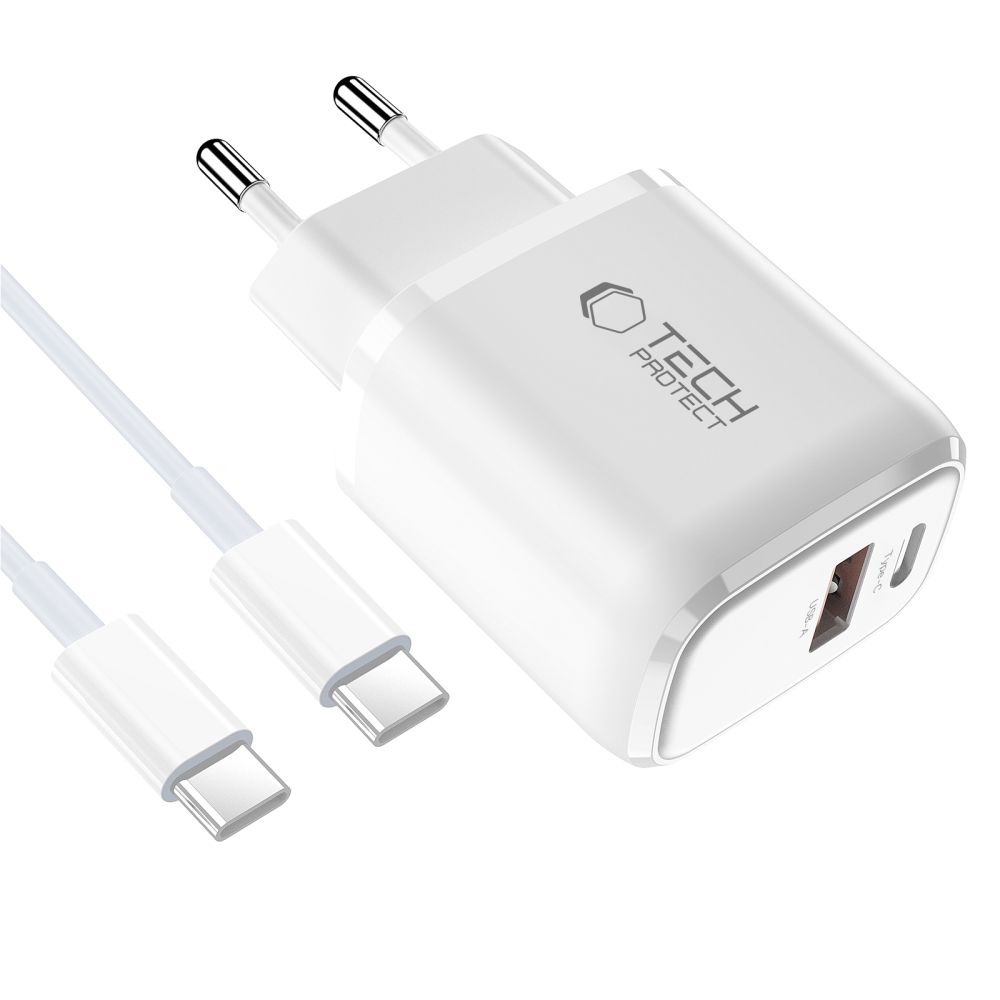 Tech-Protect Tech-Protecht 45W Väggladdare PD QC3.0 Inkl USB-C Kabel Vit - Teknikhallen.se