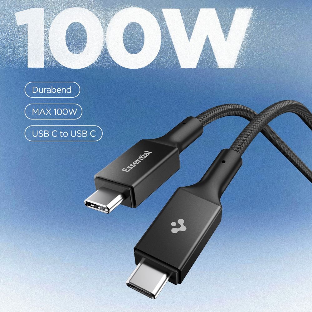 Spigen Spigen 1m 100W USB-C - USB-C Kabel Essential Svart - Teknikhallen.se