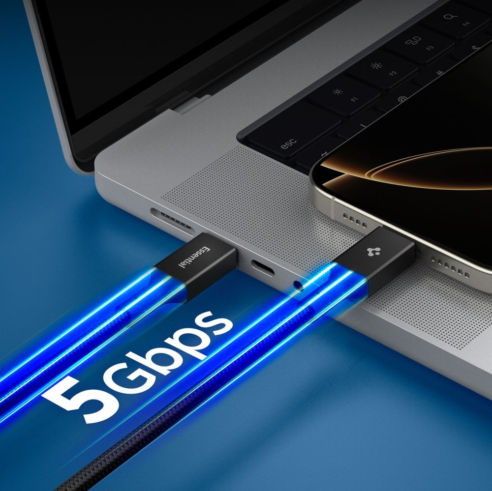 Spigen Spigen 1m 100W USB-C - USB-C Kabel Essential Svart - Teknikhallen.se