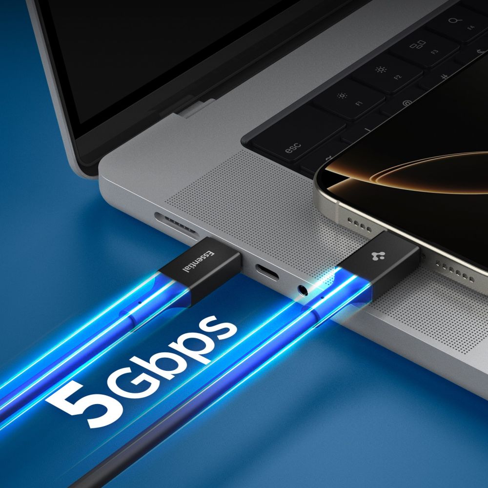 Spigen Spigen 2m 100W USB-C - USB-C Kabel Essential Svart - Teknikhallen.se