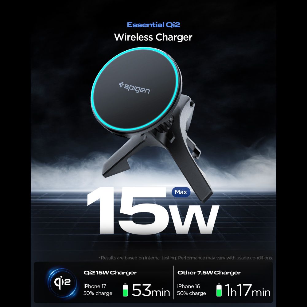 Spigen Spigen 15W Qi2 Magnetisk MagSafe Billaddare Essential Luftventil Svart - Teknikhallen.se