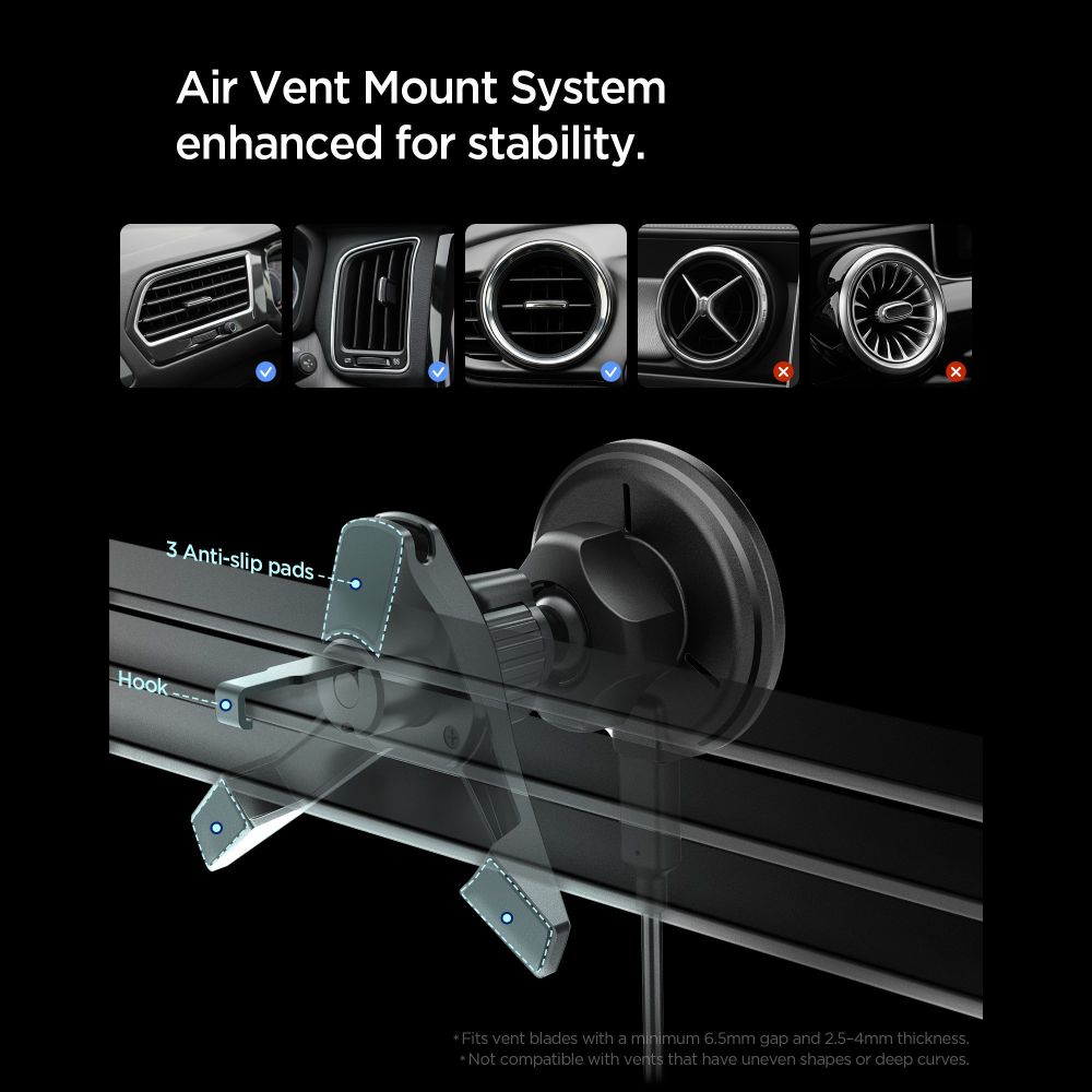Spigen Spigen 15W Qi2 Magnetisk MagSafe Billaddare Essential Luftventil Svart - Teknikhallen.se