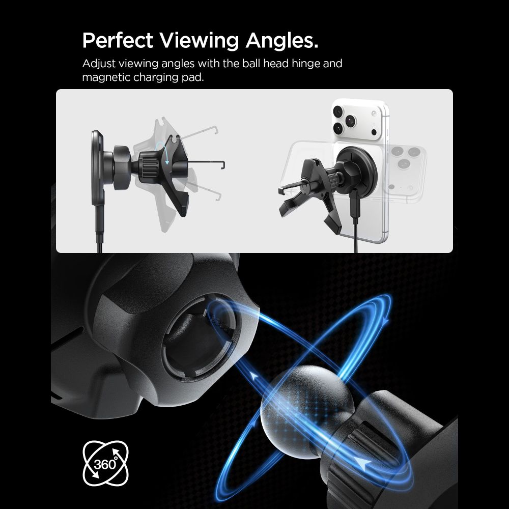 Spigen Spigen 15W Qi2 Magnetisk MagSafe Billaddare Essential Luftventil Svart - Teknikhallen.se