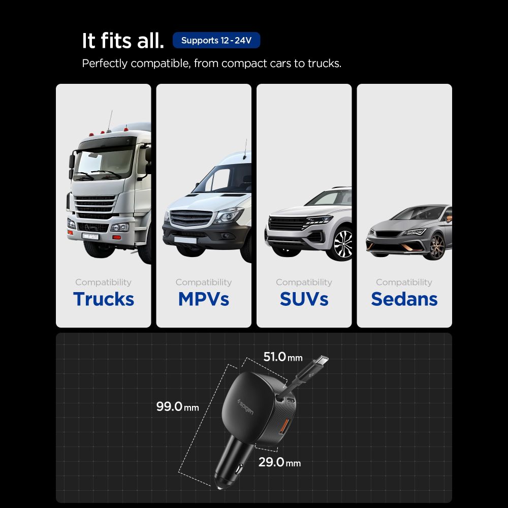 Spigen Spigen 60W USB-C / USB-A Billaddare Essentail Svart - Teknikhallen.se