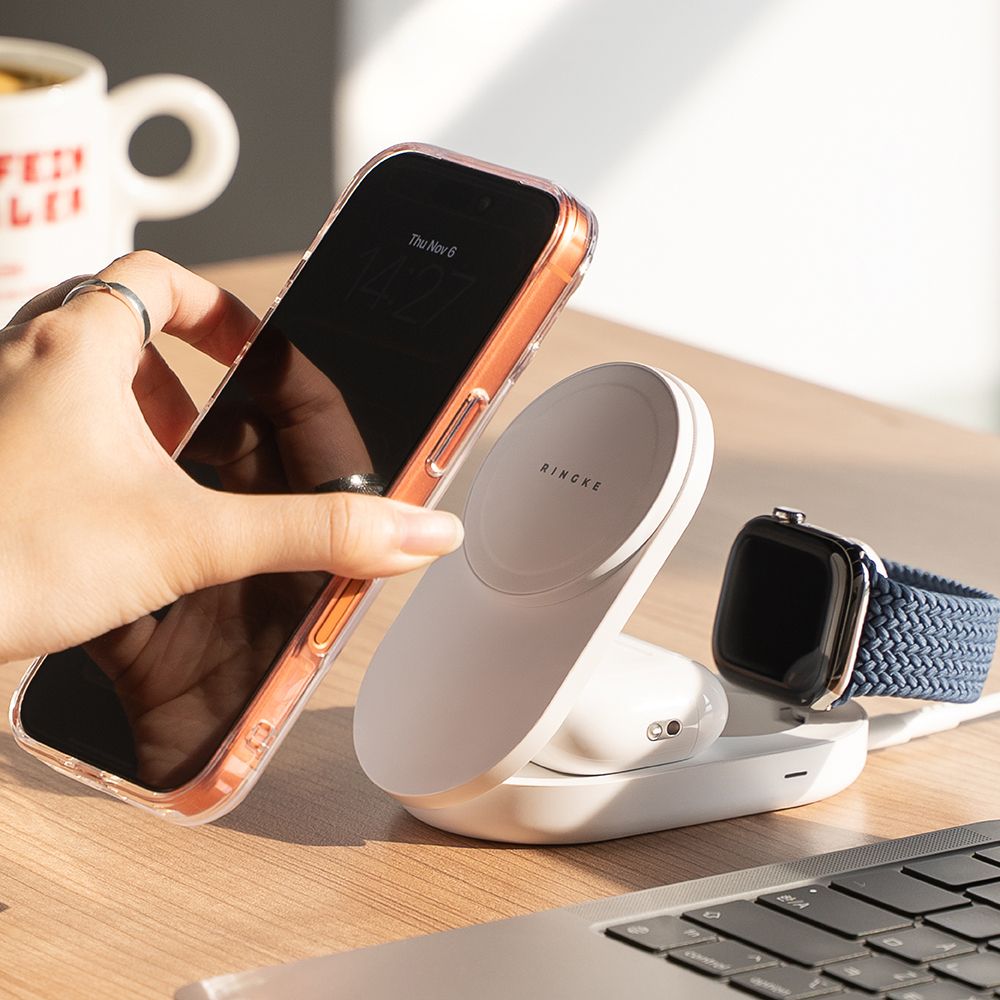 Ringke Ringke 25W 3in1 Trådlös Magnetisk MagSafe Laddare Vit - Teknikhallen.se