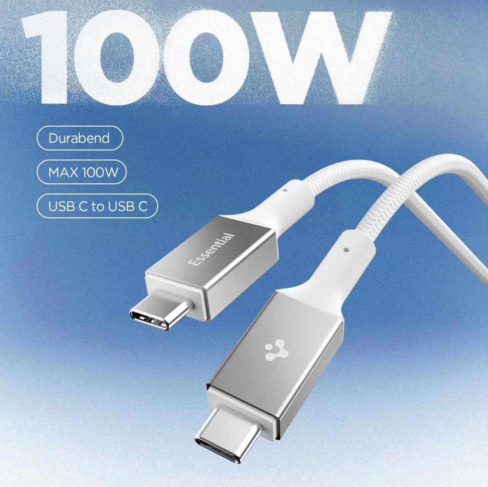 Spigen Spigen 1m 100W USB-C - USB-C Kabel Essential Vit - Teknikhallen.se