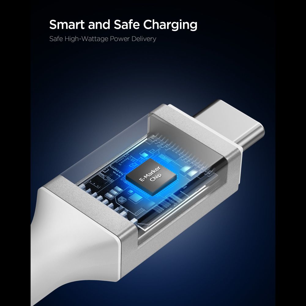 Spigen Spigen 1m 100W USB-C - USB-C Kabel Essential Vit - Teknikhallen.se