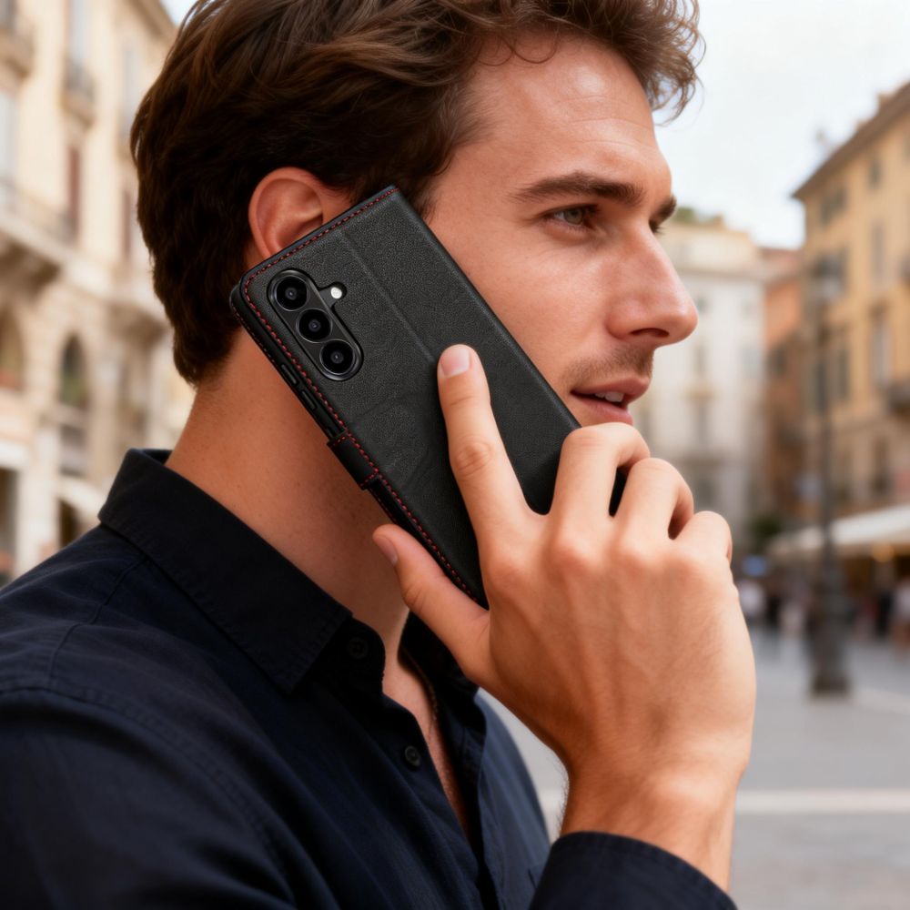 Tech-Protect Tech-Protect Galaxy A57 5G Fodral Läder Svart / Röd - Teknikhallen.se